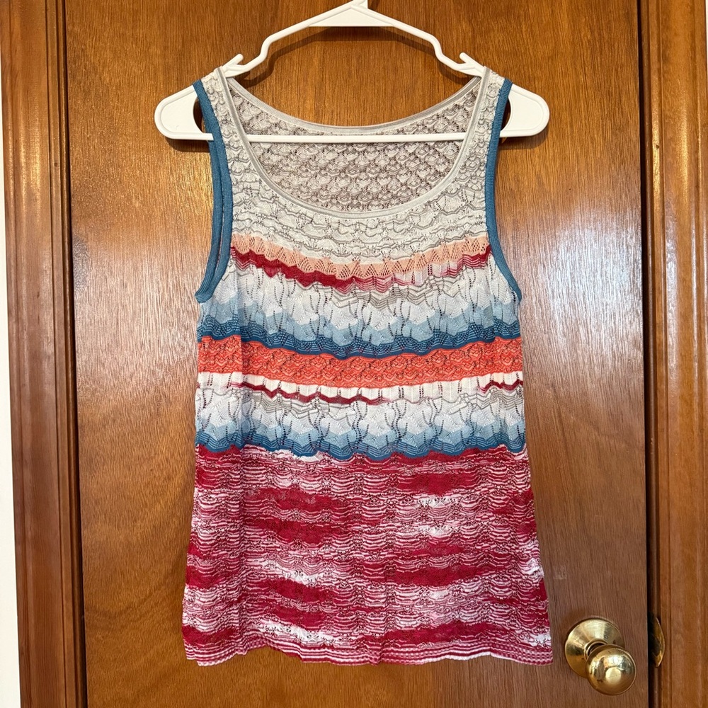 Missoni Striped Lace Knit Tank Top in Red, Blue & White